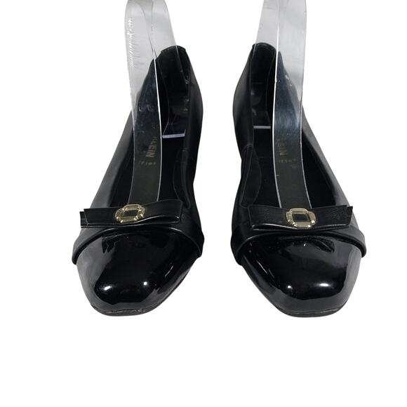 NWOT-1 SHOW! ANNE KLEIN! BLACK VEGAN LEATHER & PATENT LEATHER BOW HEELS! SZ 8.5M - Picture 5 of 10